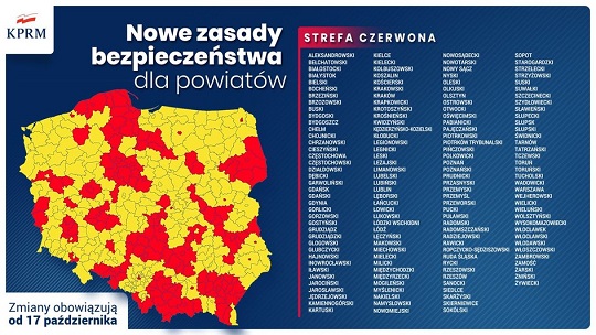 Restrictions sanitaires renforcées en Pologne à partir du 17 octobre